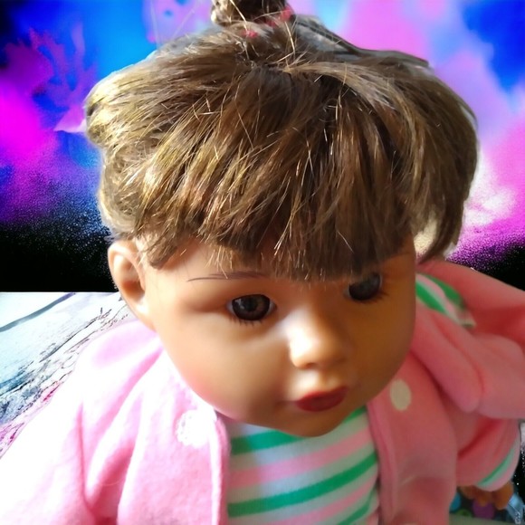 Excite USA Baby Doll Girl W Pink Coat Hat Denim Skirt 16" Soft Body Plastic Face - Picture 8 of 9